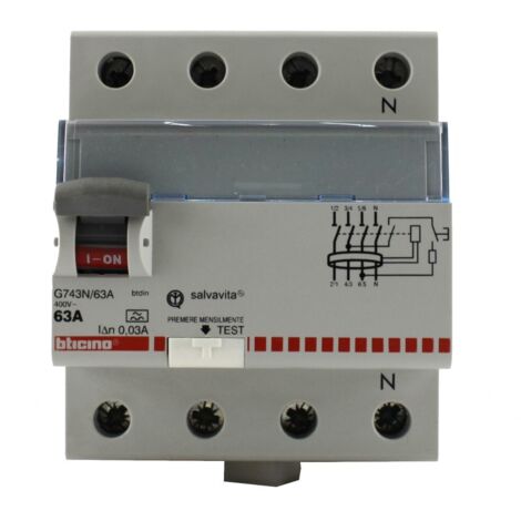 Differenziale puro classe A  0,03A 4 moduli 63A Bticino