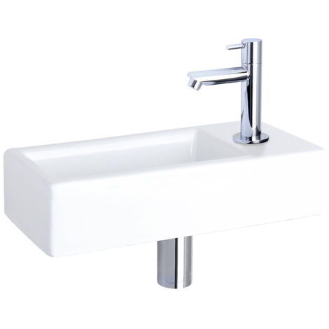 Differnz Hura kit lave-mains - 37.5x18.5x9cm - Rectangulaire - 1 trou de robinet - Robinet droit chromé - Céramique blanche