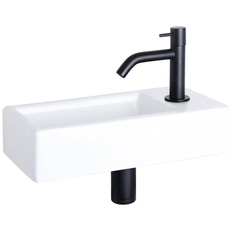 Differnz Hura Set lave-mains 38.5x18.5x9cm avec robinet courbé noit mat céramique Blanc