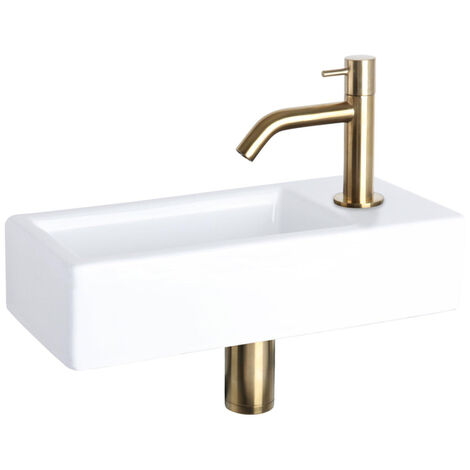 Differnz Hura Set lave-mains 38.5x18.5x9cm avec robinet courbé or mat céramique Blanc