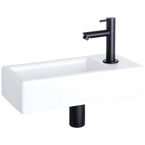 Differnz Hura Set lave-mains avec robinet droit noir mat céramique Blanc - Blanc