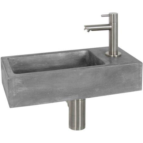 Differnz Juti kit lave-mains - 38.5x18.5x9cm - Rectangulaire - 1 trou de robinet - Chrome - Béton Gris