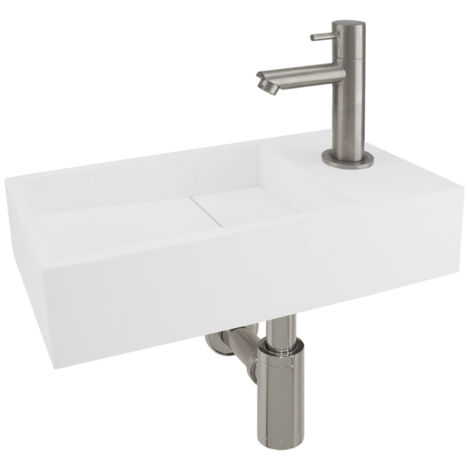 Differnz Set lave mains 36x18.5x9cm avec robinet chromé Solid Surface blanc mat