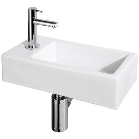 Differnz Set lave-mains 37.5x18.5cm céramique 1 trou de robinet gauche blanc - blanc