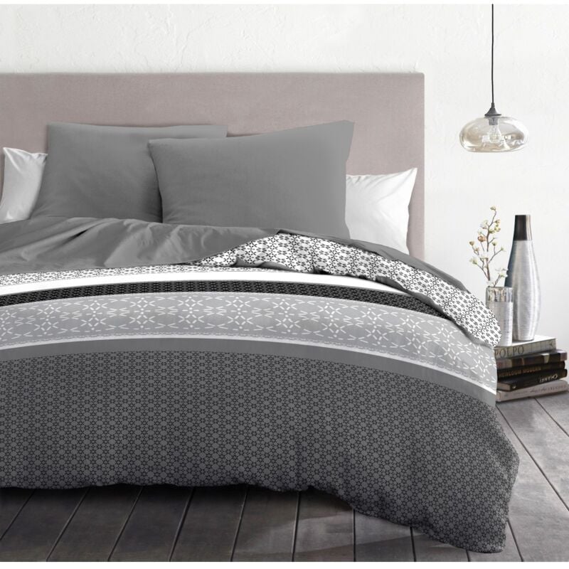 Home Linge Passion - Parure de couette microfibre gris 240 x 260 cm - diffus