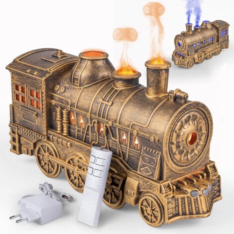 AUTRES Diffuseur Arôme pour Huiles Essentielles - Diffuseur de Forme Train avec LED, Télécommande, Adaptateur Secteur - 300ml Mini Humidificateur pour Aromathérapie de Chambre Bureau (Lumière jaune, lumière