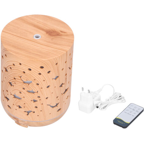 Diffuseur d'Aromathérapie 300ml avec Télécommande, Lumière LED Colorée, Design Bois Creux Silencieux (35dB) pour Bureau et Maison, Prise EU 100-240V