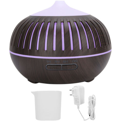 Diffuseur d'aromathérapie avec lumière d'ambiance et bois foncé - Humidificateur d'air silencieux pour la maison (110-240V) Prise UE