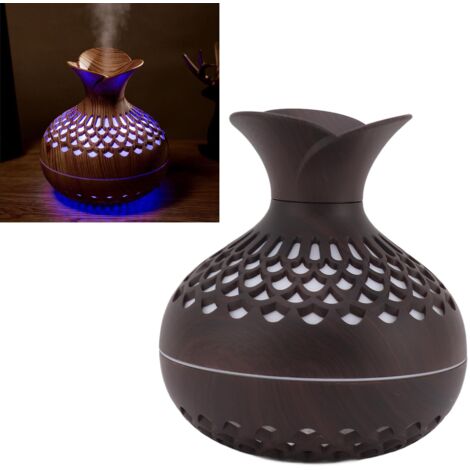 Diffuseur d'Aromathérapie Capacité 300ml Fonction Silencieuse Design Vase Fleur USB Diffusion Bois Buis