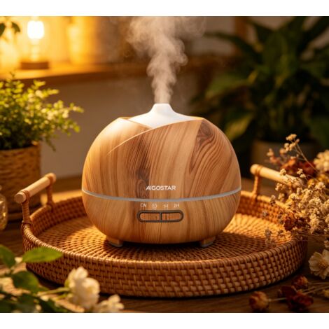 Diffuseur d'arôme en bois Aigostar 350 ml, 5 W silencieux, humidificateur ultrasonique avec veilleuse LED, accessoire déco pour chambre, bureau et salon
