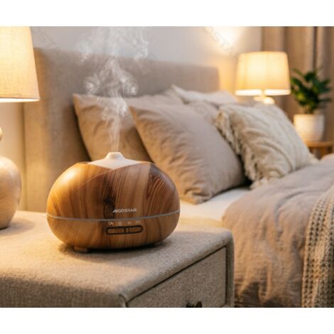 Diffuseur d’arôme en bois Aigostar 350 ml, humidificateur d’air silencieux 5W avec veilleuse, accessoire pratique pour chambre et bureau, ambiance apaisante et air hydraté au quotidien