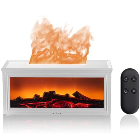 Diffuseur d'Arômes avec Cheminée LED, Diffuseur d'Arômes Flamme, 7 Couleurs de Lumière avec Télécommande et Minuterie, Idéal pour Salon, Chambre et Bureau (Blanc)