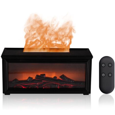 Diffuseur d'Arômes avec Cheminée LED, Diffuseur d'Arômes Flamme, 7 Couleurs de Lumière avec Télécommande et Minuterie, Idéal pour Salon, Chambre et Bureau (Noir)