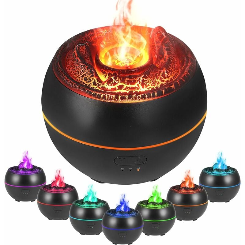 Beijiyi - Diffuseur D'Arômes avec Effet Flamme, Humidificateur d'air, 7 Couleurs, Diffuseur D'Huiles Essentielles pour Maison, Bureau, Chambre(Black)