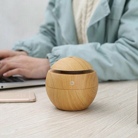 Diffuseur d'arômes de grain de bois, diffuseur d'huiles essentielles 130 ml, diffuseur ultrasonique d'humidificateur d'air portable pour spa, salon de yoga ou bureau (grain de bois)