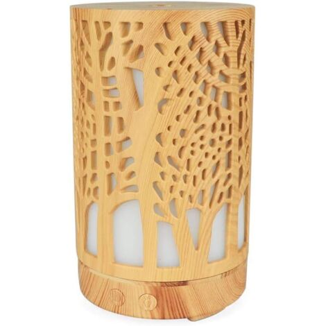 Diffuseur d'Arômes Ultrasonique, Grain de Bois Perforé, Machine d'aromathérapie pour Huiles Essentielles de Chambre à Coucher d'humidificateur à Ultrasons-Fei Yu