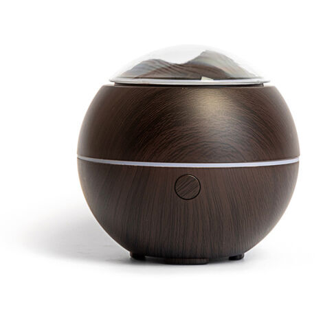 Diffuseur d'arômes USB 100ML silencieux pour voiture et chambre, design élégant en grain de bois foncé.