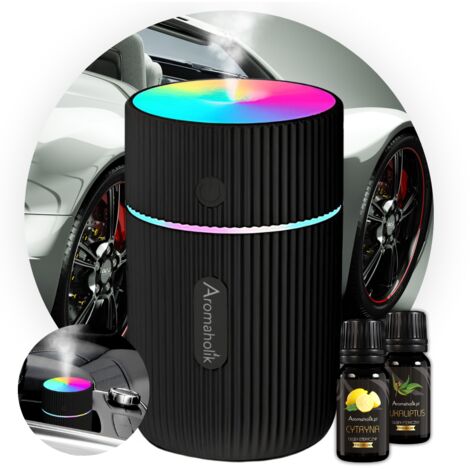 Diffuseur d'arômes USB noir pour voiture - Humidificateur d'air LED + Huile