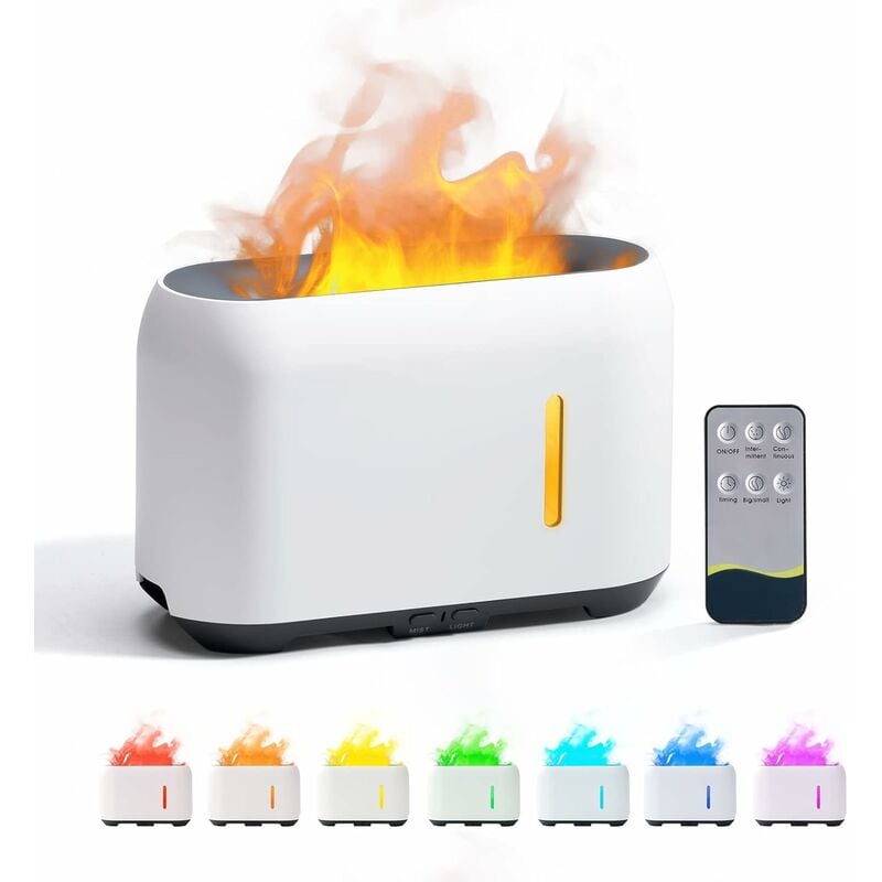 Beijiyi - Diffuseur de Flamme pour Huiles Essentielles, Diffuseur avec 7 Effet Flamme, Diffuseur D'arôme Control avec Télécommande, Blanc