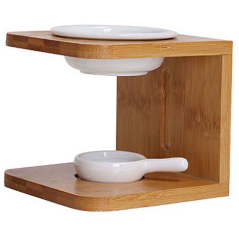 Diffuseur d'encens design en bambou et céramique noir (12x12x11.5cm) avec plateau pour huiles aromatiques