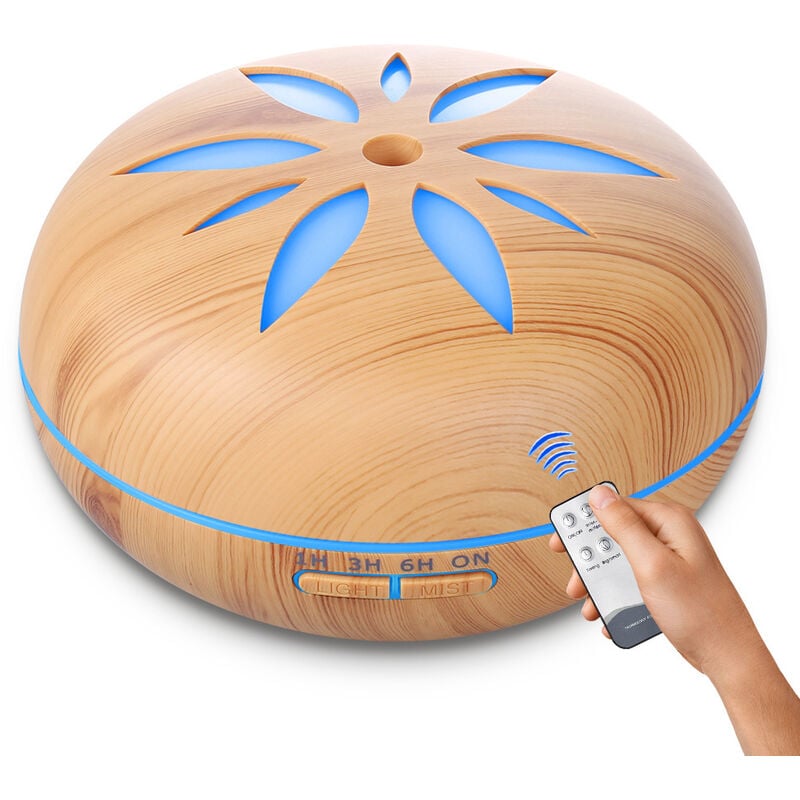 Diffuseur d'Huile Essentielle 550ml, Humidificateur d'air Ultrasonique Brume Arôme Parfum Electrique avec Télécommande 7 Couleurs Changeantes Arrêt