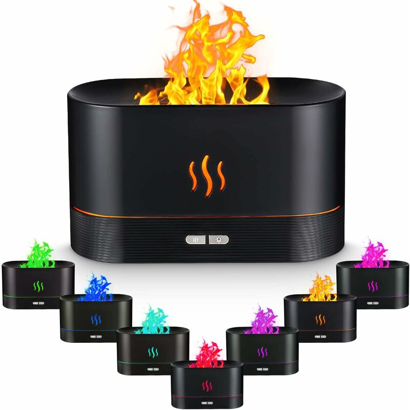 Diffuseur d'Huiles Essentielles, 180ML 7 Couleurs avec Effet Flamme, Silencieux Humidificateur Aromathérapie pour Bureau Yoga, Arrêt Automatique sans