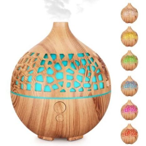 Diffuseur d'huiles Essentielles 180ML, Humidificateur Diffuseur Parfumé Aromathérapie Ultrasons USB avec 7 Lumières Couleur LED Diffuseur d'arôme pour Chambre Spa Yoga Bureau, Brun Clair(1Pcs)