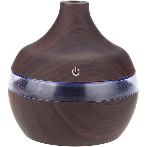 Diffuseur d'huiles essentielles 300 ml, aspect bois, veilleuse LED colorée, brumisateur, humidificateur USB, sécurité automatique