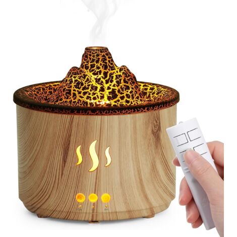 Diffuseur d'Huiles Essentielles 400ml avec Télécommande Arôme Diffuseur Ultrasonique en Forme de Volcan, Minuterie, Lumière LED, sans BPA pour Maison/Yoga/Bureau/Spa - Bois