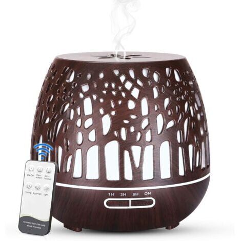 Diffuseur d'Huiles Essentielles 400ml, Télécommande d'humidificateur Ultrasonique Sans BPA avec Lumière LED à Couleurs Variables 3 Minuterie pour la Maison/Yoga/Bureau/SPA - Bois Foncé