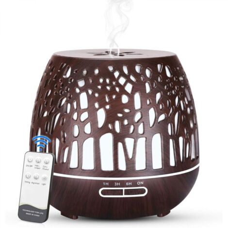 Diffuseur d'Huiles Essentielles 400ml, Télécommande d'humidificateur Ultrasonique Sans BPA avec Lumière LED à Couleurs Variables 3 Minuterie pour la Maison/Yoga/Bureau/SPA - Bois Foncé