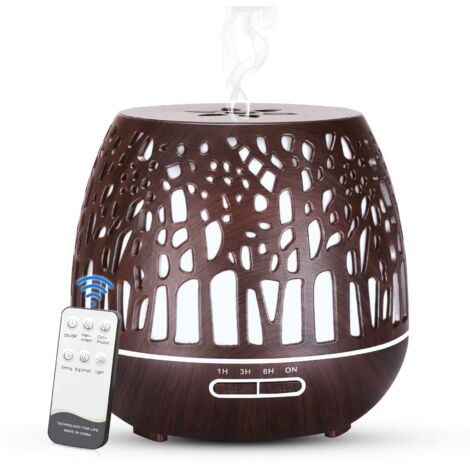 Diffuseur d'Huiles Essentielles 400ml, Télécommande d'humidificateur Ultrasonique sans BPA avec Lumière LED à Couleurs Variables 3 Minuterie pour la Maison/Yoga/Bureau/Spa - Bois Foncé