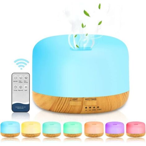 Diffuseur d'Huiles Essentielles 450 ml Ultrasons 7 Lumières LED Minuterie Cadeau Idéal