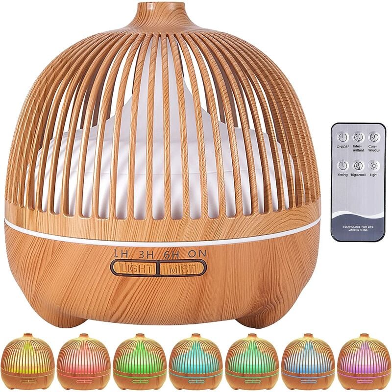 Diffuseur d'Huiles Essentielles, 550ml Humidificateur Ultrasonique Diffuseur Aromathérapie avec 7 Couleurs Lumières led d'aromathérapie Electrique,