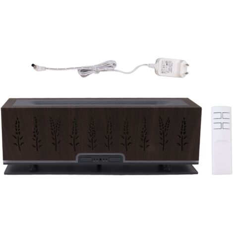 Diffuseur d'huiles essentielles avec flamme 3D et humidificateur d'air - Lampe d'ambiance pour bureau et chambre - Prise EU et finition bois foncé