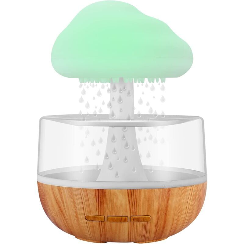 Diffuseur d'huiles essentielles avec veilleuse et micro-humidificateur avec son de nuage de pluie et de goutte d'eau pour aromathérapie, bureau,