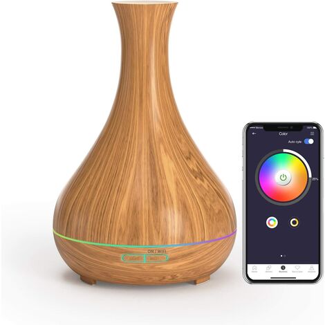 Diffuseur d'Huiles Essentielles Connecté WiFi, Diffuseur d'Arôme Compatible avec Alexa et Google Home, Humidificateur Ultrasonique avec RGB LED Lumière Sans BPA, Commande Vocale et Contrôle à Distance