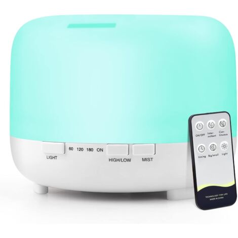 Diffuseur d'huiles essentielles d'intérieur pour aromathérapie : humidificateur d'air de 500 ml avec télécommande, idéal pour les pièces familiales - Diffuseur à ultrasons à brume froide avec lumière