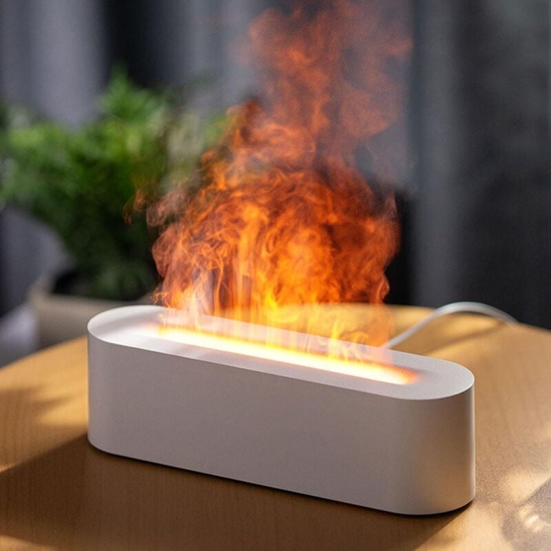 Ikodm - Diffuseur Huiles Essentielles avec Effet Flamme, 7 Couleurs Lumières led Humidificateur , minuterie et Arrêt Automatique sans Eau-Blanc