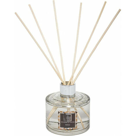 Diffuseur Neda 200ml en verre + 6 bâtons - Parfum ambre - H 8.5 cm - Livraison gratuite