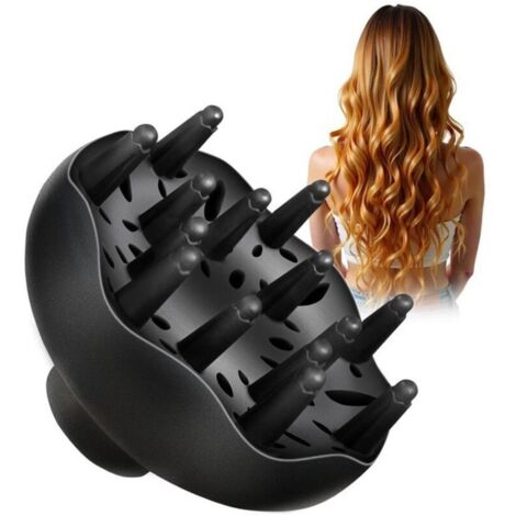 Diffuseur pour sèche-cheveux, diffuseur spécifique pour embout de sèche-cheveux pour cheveux bouclés et naturellement ondulés, compatible avec les sèche-cheveux de 4,3 à 5,3 cm (noir)