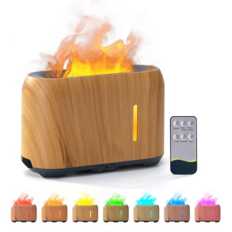 Diffusor für ätherische Öle mit 7 Flammeneffekten, Aromadiffusor-Luftbefeuchter mit 3 Timern, einstellbarer Helligkeit und wasserloser automatischer Abschaltung, Flammen-Luftbefeuchter, Bambus