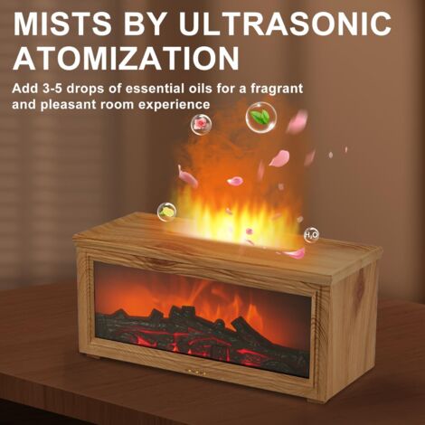 Diffusore di aromaterapia a 7 colori con design a fiamma regolabile, umidificatore per bar, camera da letto, ufficio, diffusore di oli essenziali con spegnimento automatico, regalo (legno chiaro)