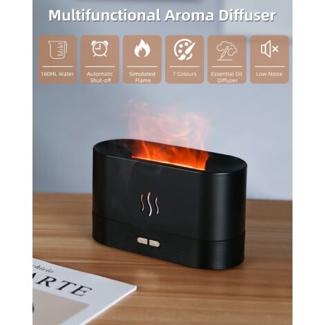 Diffusore di oli essenziali, 180 ml, 7 colori con effetto fiamma, umidificatore per aromaterapia silenzioso per ufficio, yoga, spegnimento automatico quando l'acqua finisce