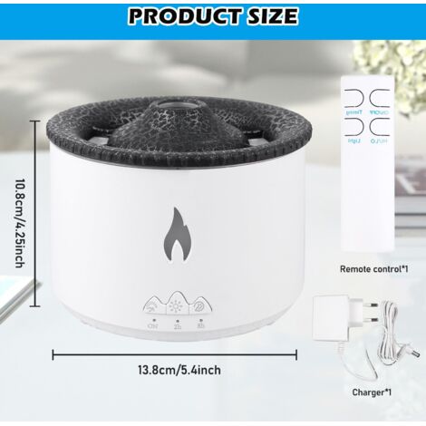 Diffusore di oli essenziali, diffusore a fiamma con luce bicolore, diffusore umidificatore con luci a LED, diffusore effetto fiamma per camera da letto, ufficio domestico