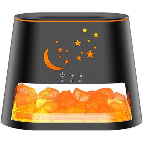 Diffusore di oli essenziali, umidificatore effetto fiamma, pietra di sale cristallina, luce d'atmosfera colorata, nero