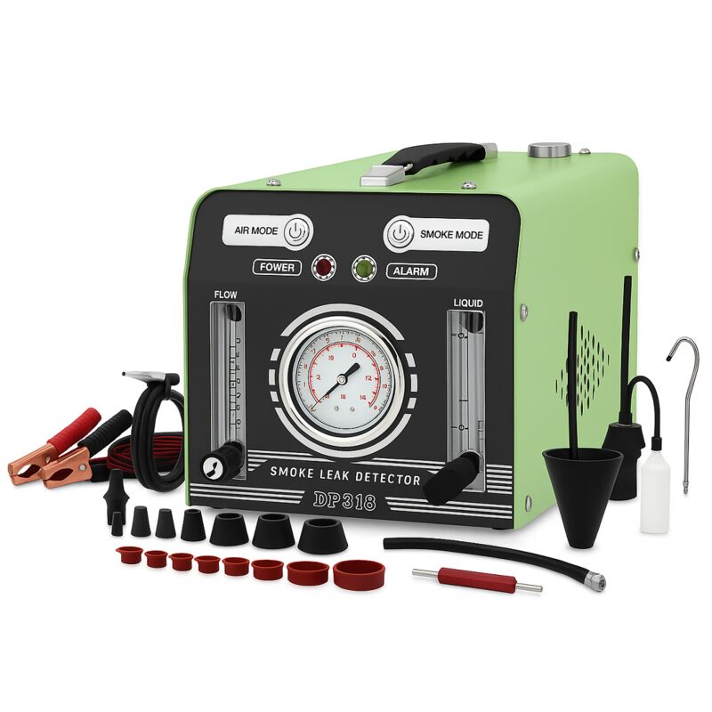 DP318 Smoke Leak Detector 12 V – Test evap e perdite con fumo pompa integrata manometro flussimetro e kit accessori professionale per auto