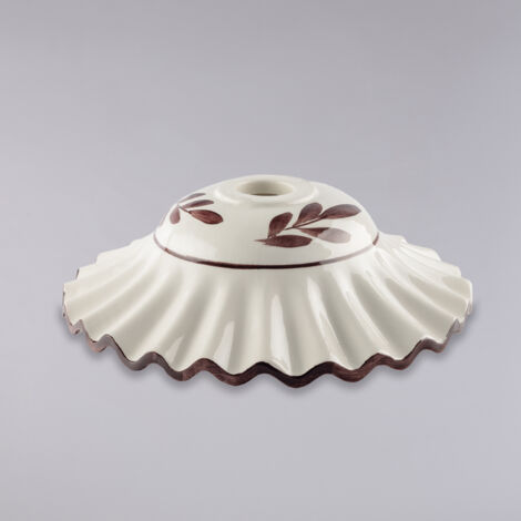 Diffusore in ceramica diametro 30 bianco lucido e marrone con decoro a mano palme H.9 - Ø30
