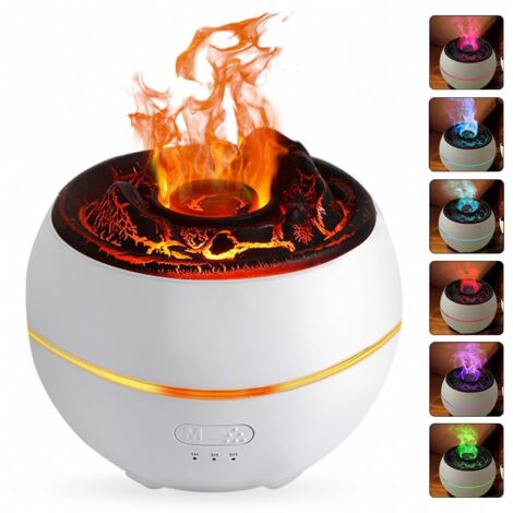 Difusor de aceites esenciales, 360 ml, humidificador volcánico con temporizador, protección de apagado automático y luz nocturna LED de 7 colores, difusor de llama para dormitorio, oficina, yoga, spa.