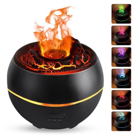 Difusor de aceites esenciales de 360 ml, humidificador volcánico con temporizador, protección de apagado automático y luz nocturna LED de 7 colores, difusor con efecto llama para dormitorio, oficina o